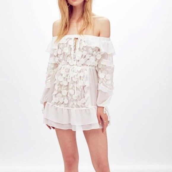 For Love and Lemons Carolina White Lace Long Sleeve Floral Mini Dress - Picture 11 of 11